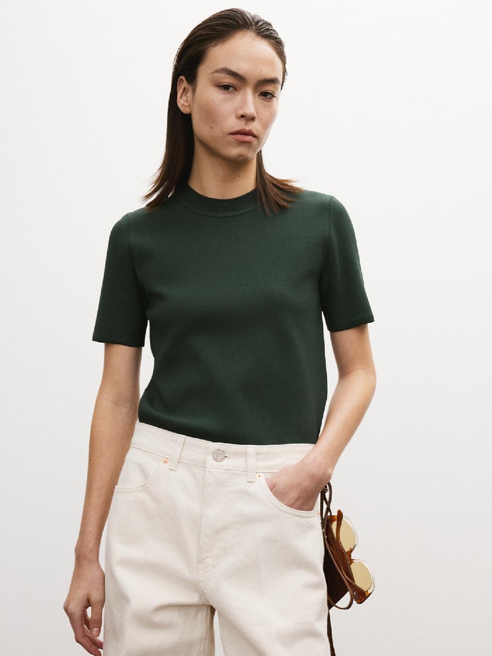 recto ROUND NECK COMPACT KNIT TOP (VINTAGE GREEN)