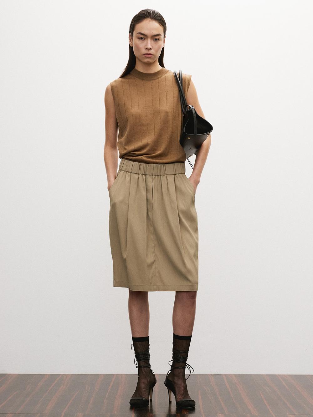 recto SHEER BACK BANDING SKIRT (LIGHT KHAKI)