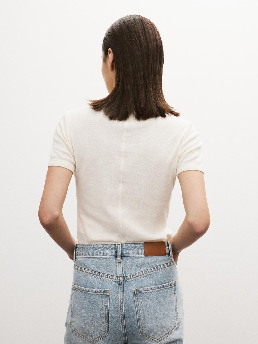 Recto SHEER JERSEY FITTED T-SHIRT (CREAM)