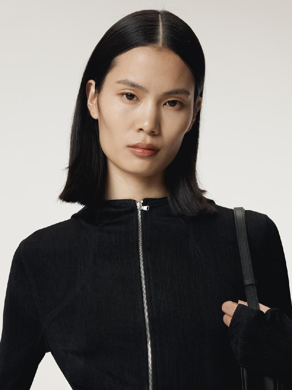 Recto SHEER JERSEY FITTED ZIP HOODIE (BLACK)