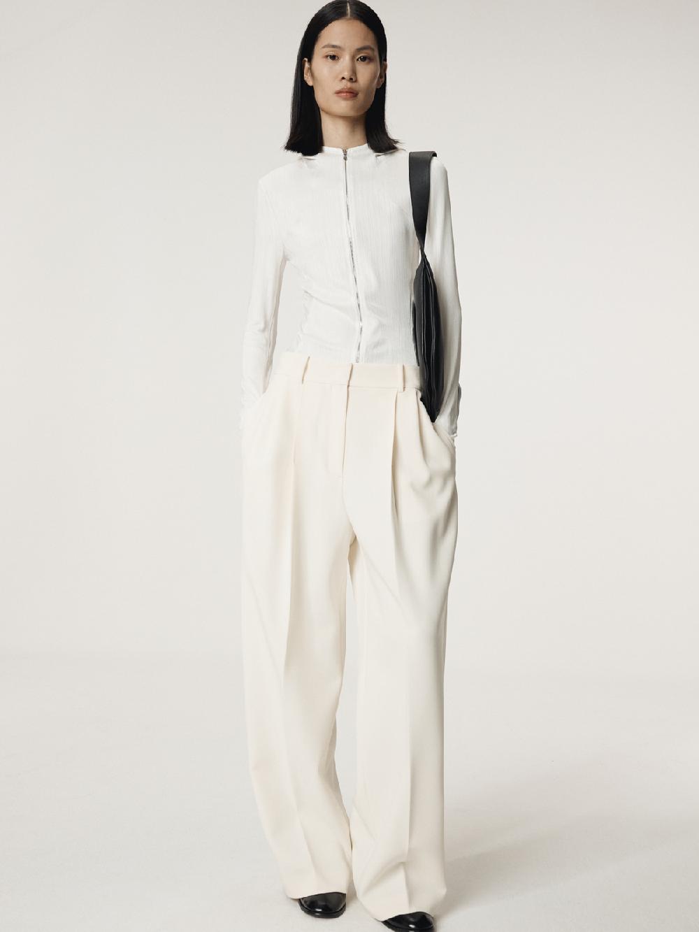 Recto SHEER JERSEY FITTED ZIP HOODIE (IVORY)