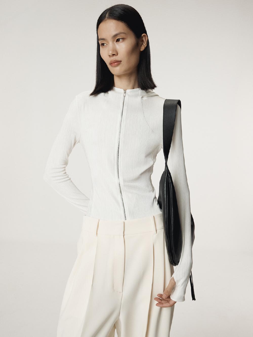 Recto SHEER JERSEY FITTED ZIP HOODIE (IVORY)