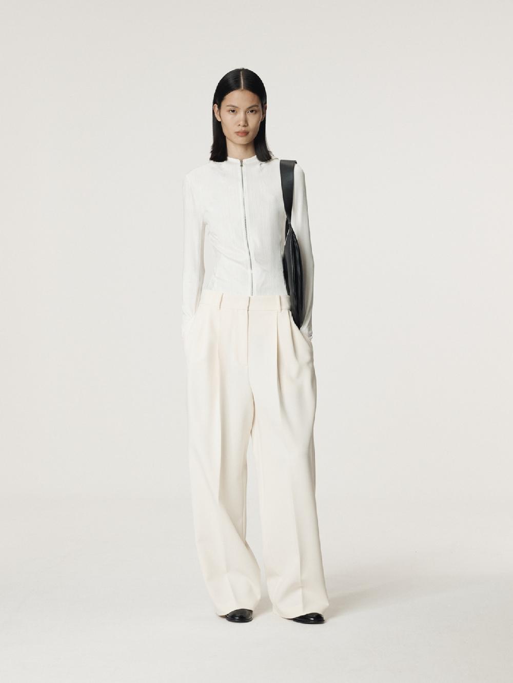 recto SHEER JERSEY FITTED ZIP HOODIE (IVORY)