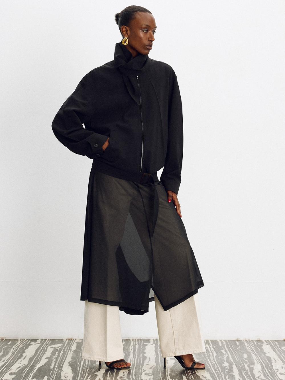 recto SHEER JERSEY FLARE SKIRT PANTS (BLACK)