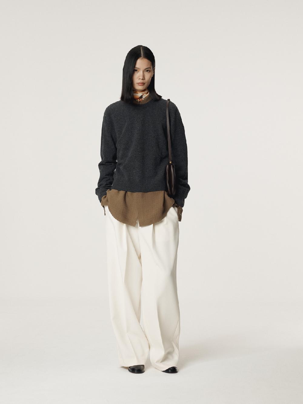 Recto SHIRT CUFFS DETAIL KNIT TOP (CHARCOAL GREY)