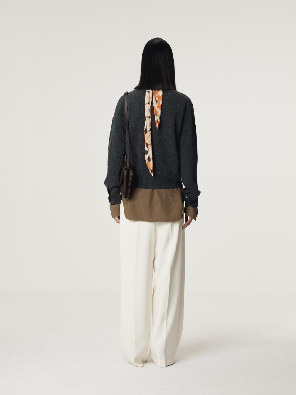 Recto SHIRT CUFFS DETAIL KNIT TOP (CHARCOAL GREY)