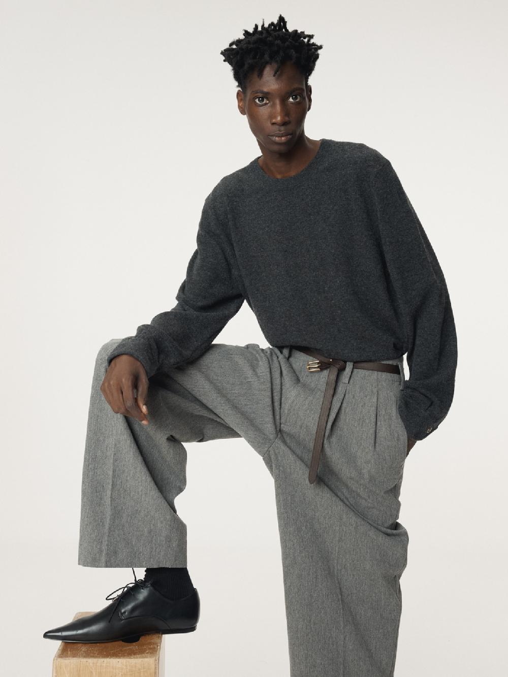 recto SHIRT CUFFS DETAIL KNIT TOP (CHARCOAL GREY)