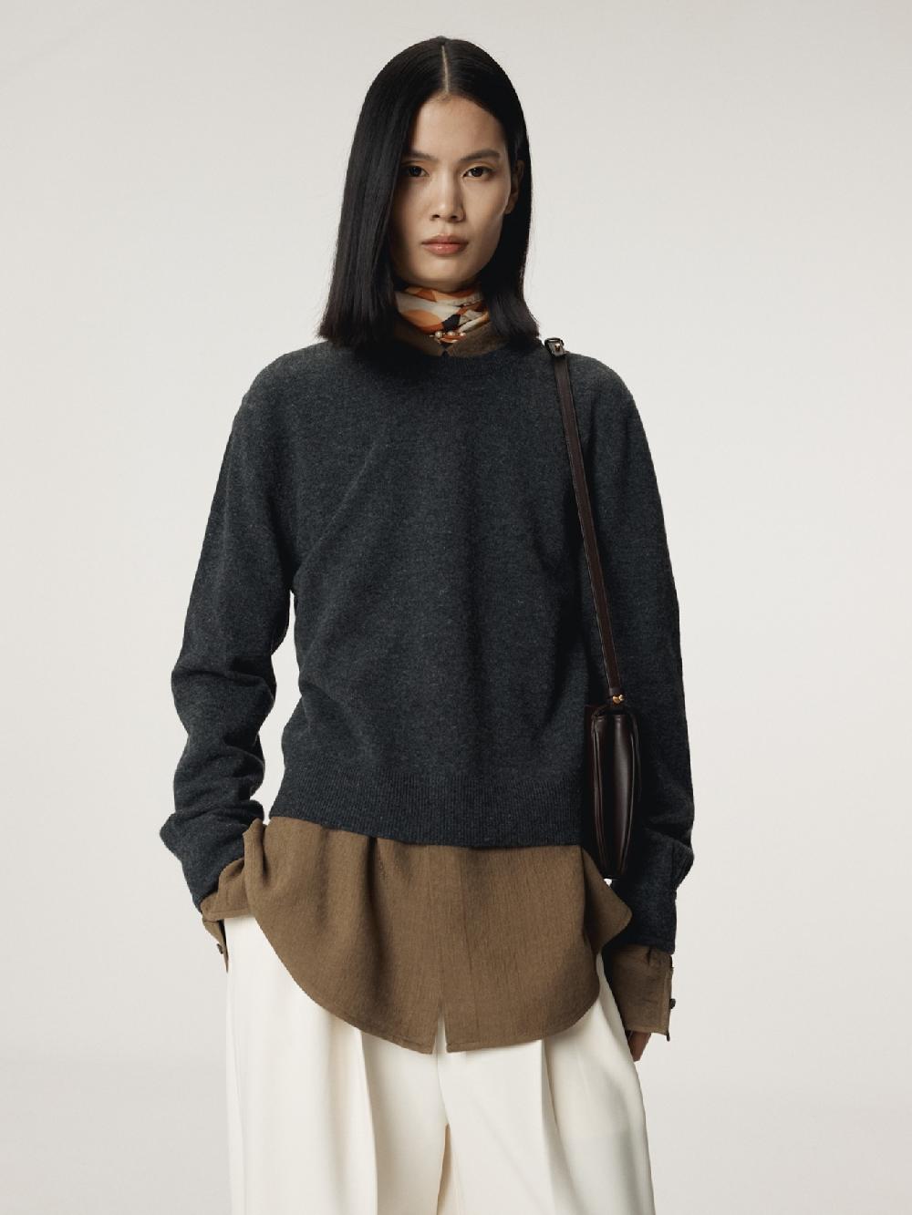 recto SHIRT CUFFS DETAIL KNIT TOP (CHARCOAL GREY)