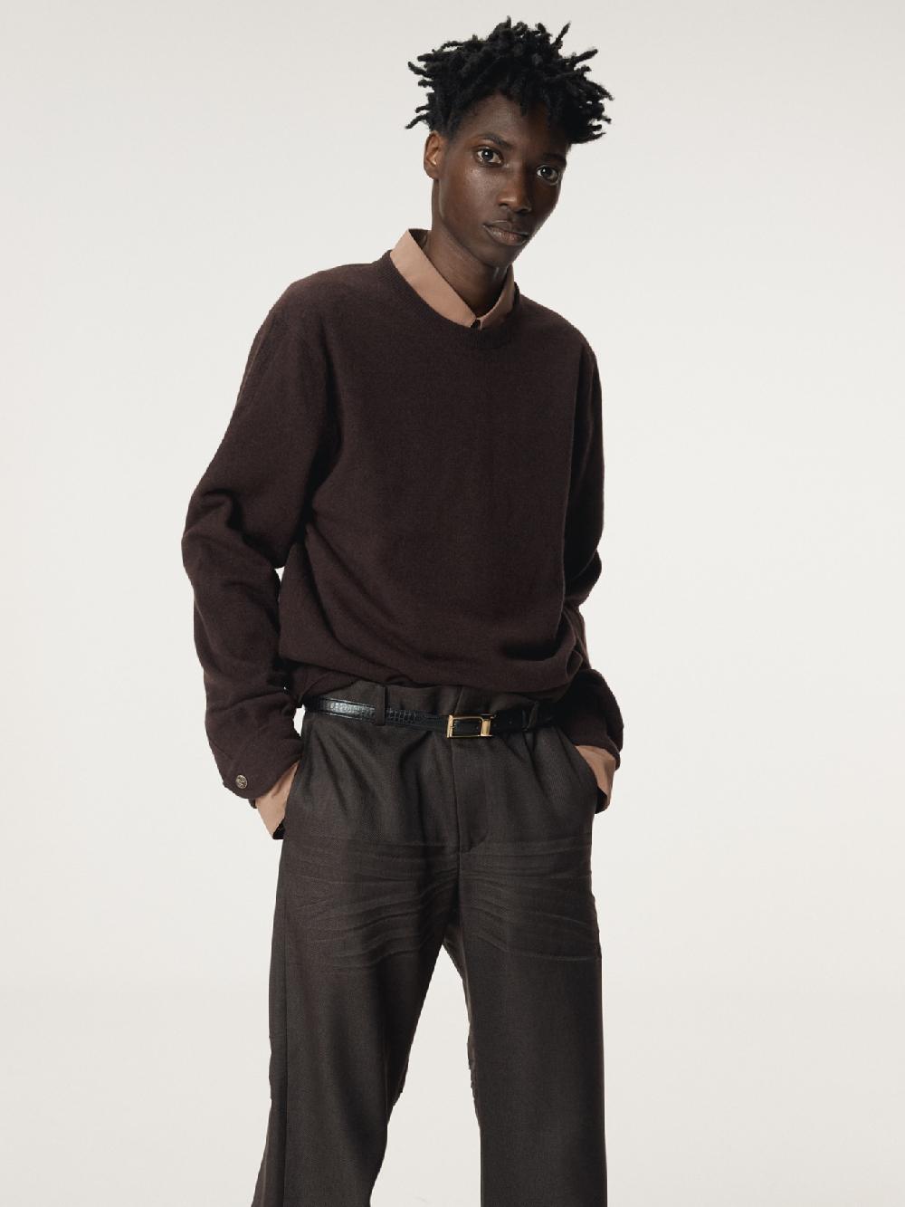 recto SHIRT CUFFS DETAIL KNIT TOP (DARK BURGUNDY)