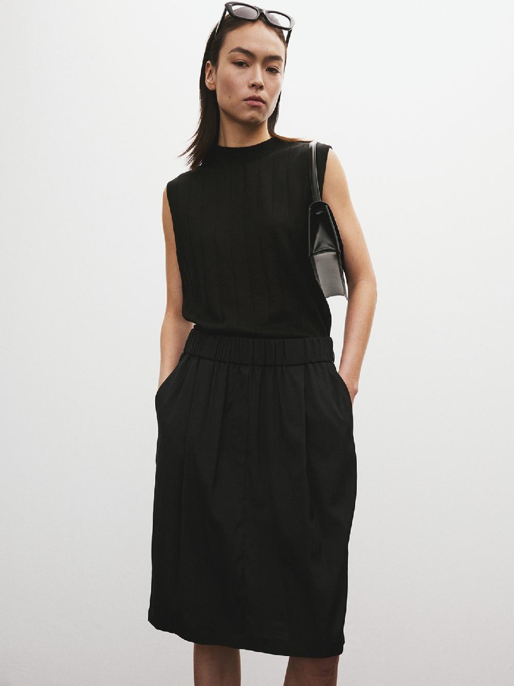 recto SLEEVELESS BOLD RIBBED SHEER KNIT TOP (BLACK)