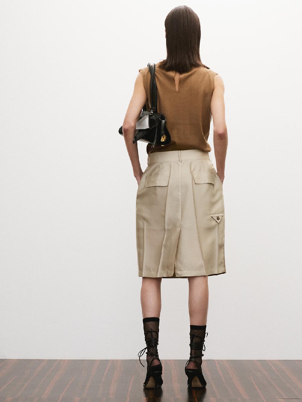 Recto SLEEVELESS BOLD RIBBED SHEER KNIT TOP (OCHRE)