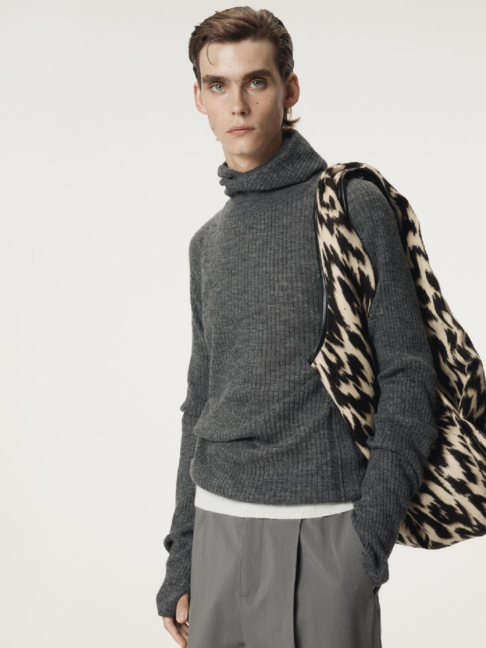 recto SLIM FIT BALACLAVA KNIT TOP (CHARCOAL GREY)