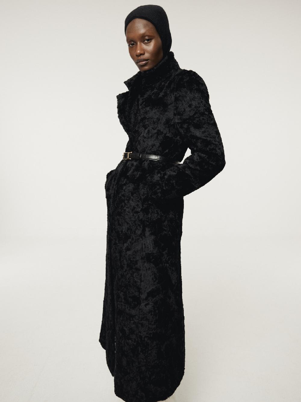 Recto SLIM FIT FAUX FUR COAT (BLACK)