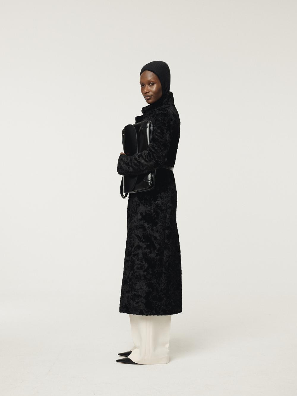Recto SLIM FIT FAUX FUR COAT (BLACK)