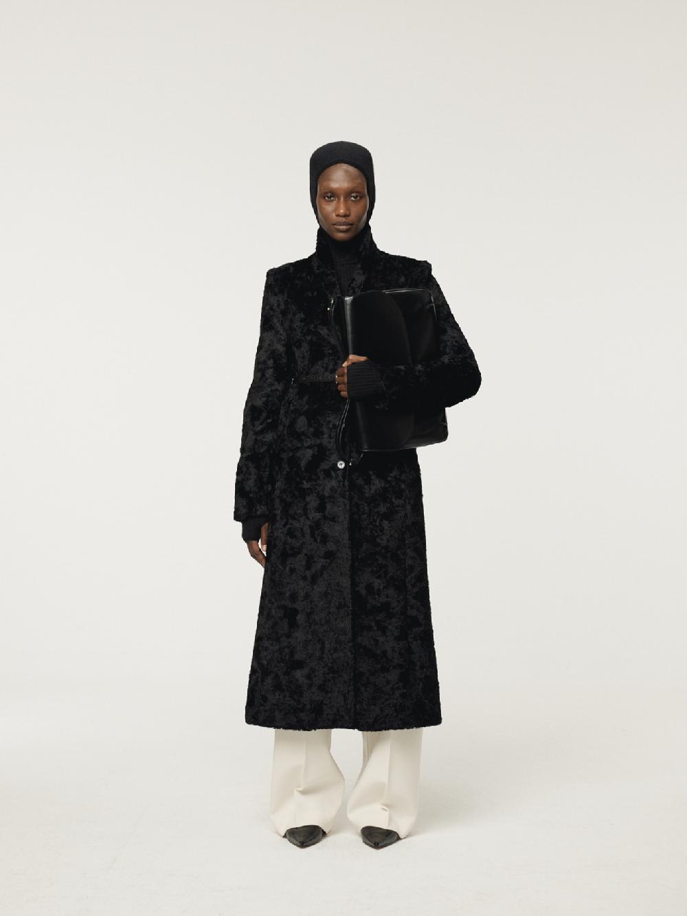 Recto SLIM FIT FAUX FUR COAT (BLACK)