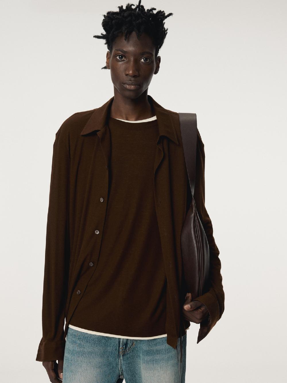 recto SLIM FIT JERSEY SHIRT (BROWN)