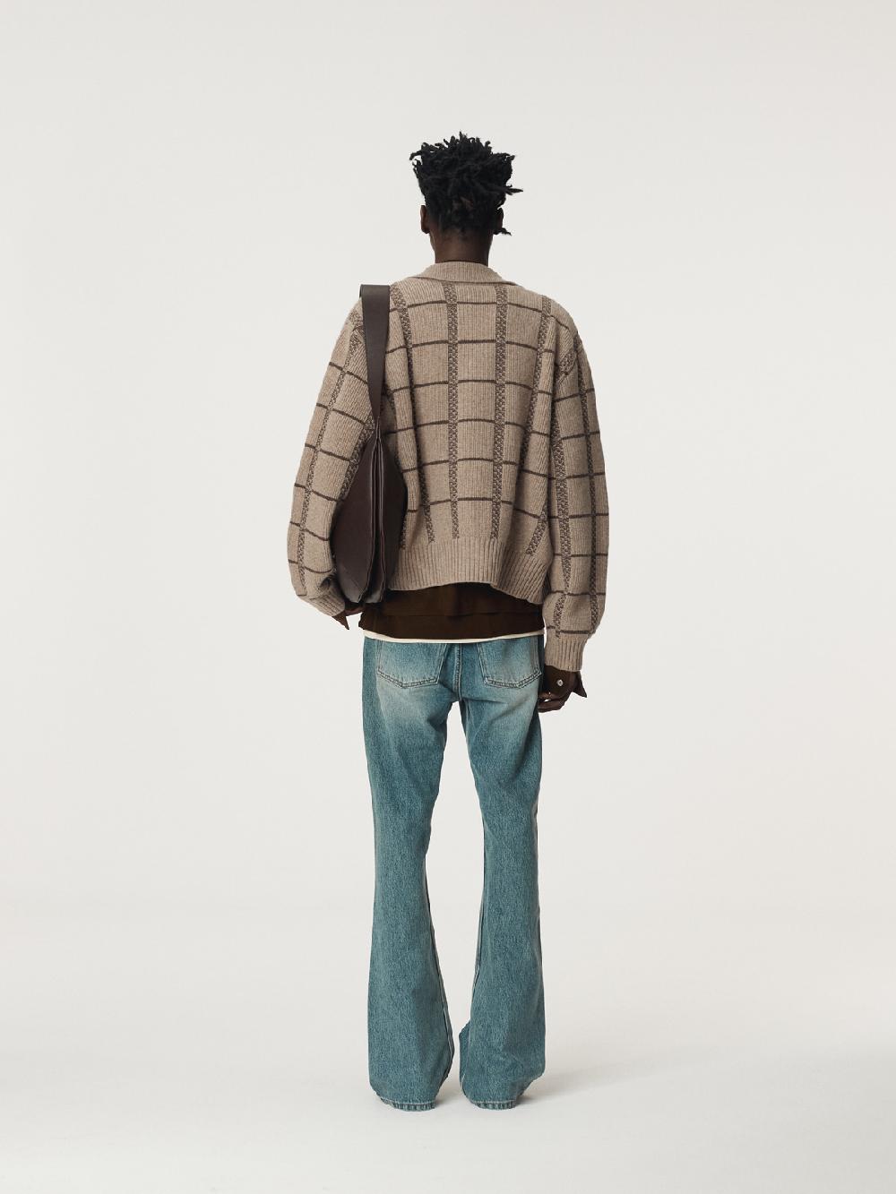 Recto SQUARE JAQUARD COLLAR CARDIGAN (SEPIA BEIGE)