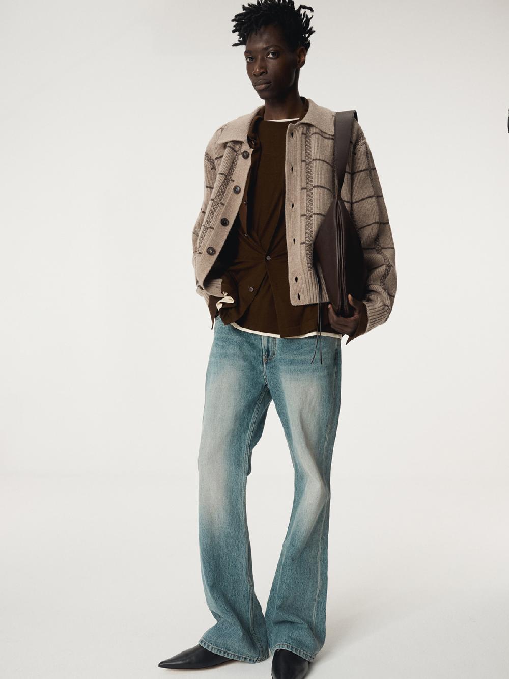 Recto SQUARE JAQUARD COLLAR CARDIGAN (SEPIA BEIGE)