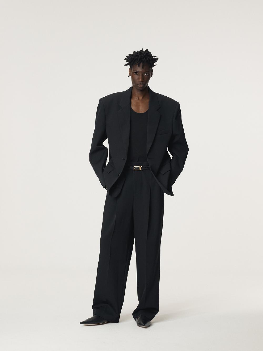 Recto STRUCTURED WOOL BLEND SINGLE JACKET (BLACK)