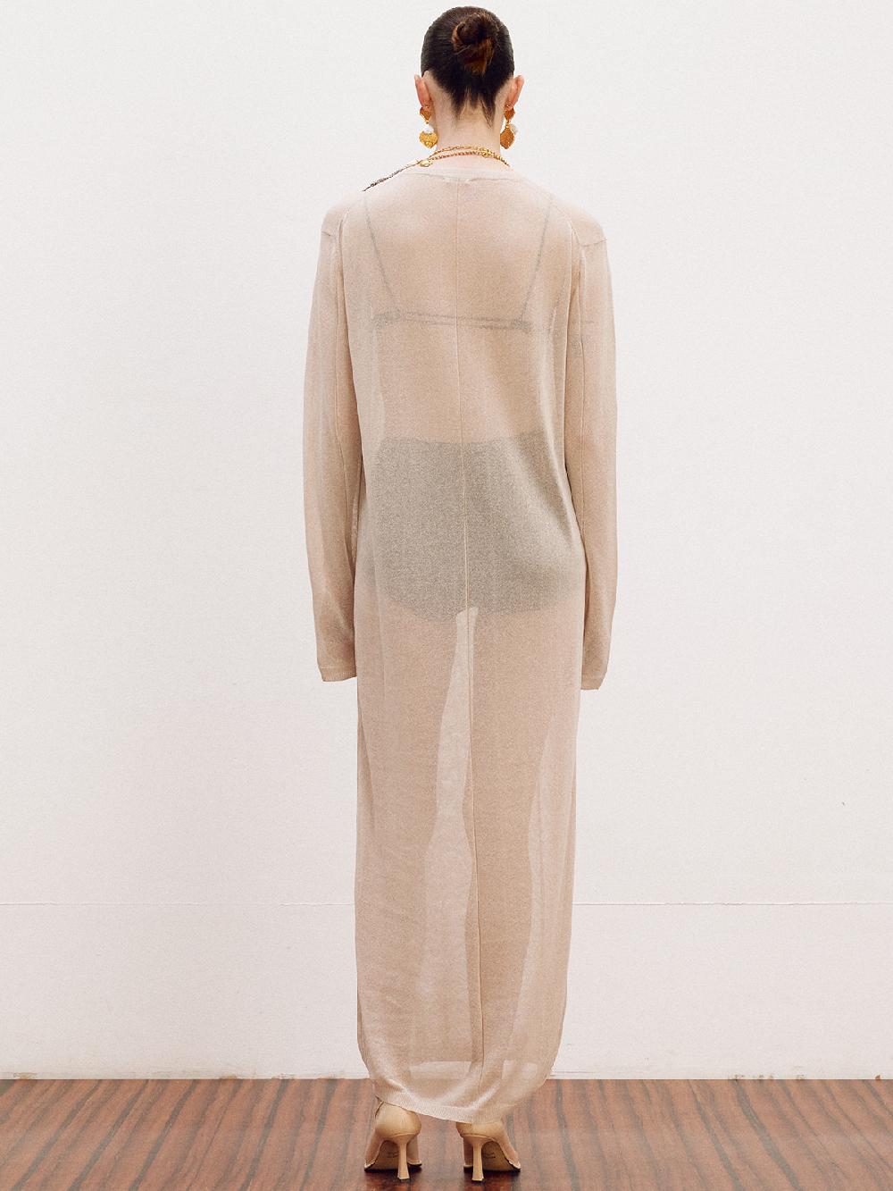 Recto SUMMER NIGHT LONG KNIT DRESS (PEACH BEIGE)