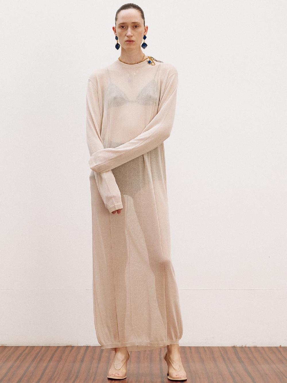 recto SUMMER NIGHT LONG KNIT DRESS (PEACH BEIGE)