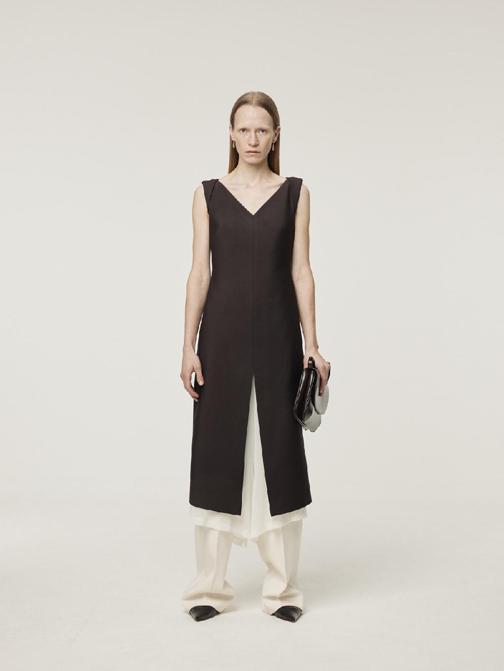 Recto TWISTED V-NECK LAYERED DRESS (DARK BURGUNDY)