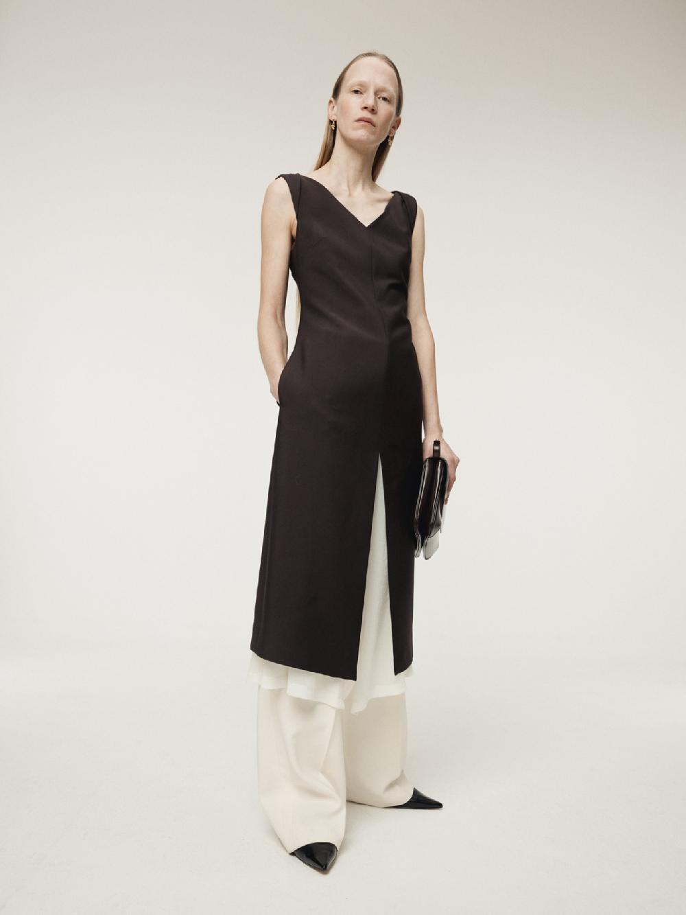 recto TWISTED V-NECK LAYERED DRESS (DARK BURGUNDY)