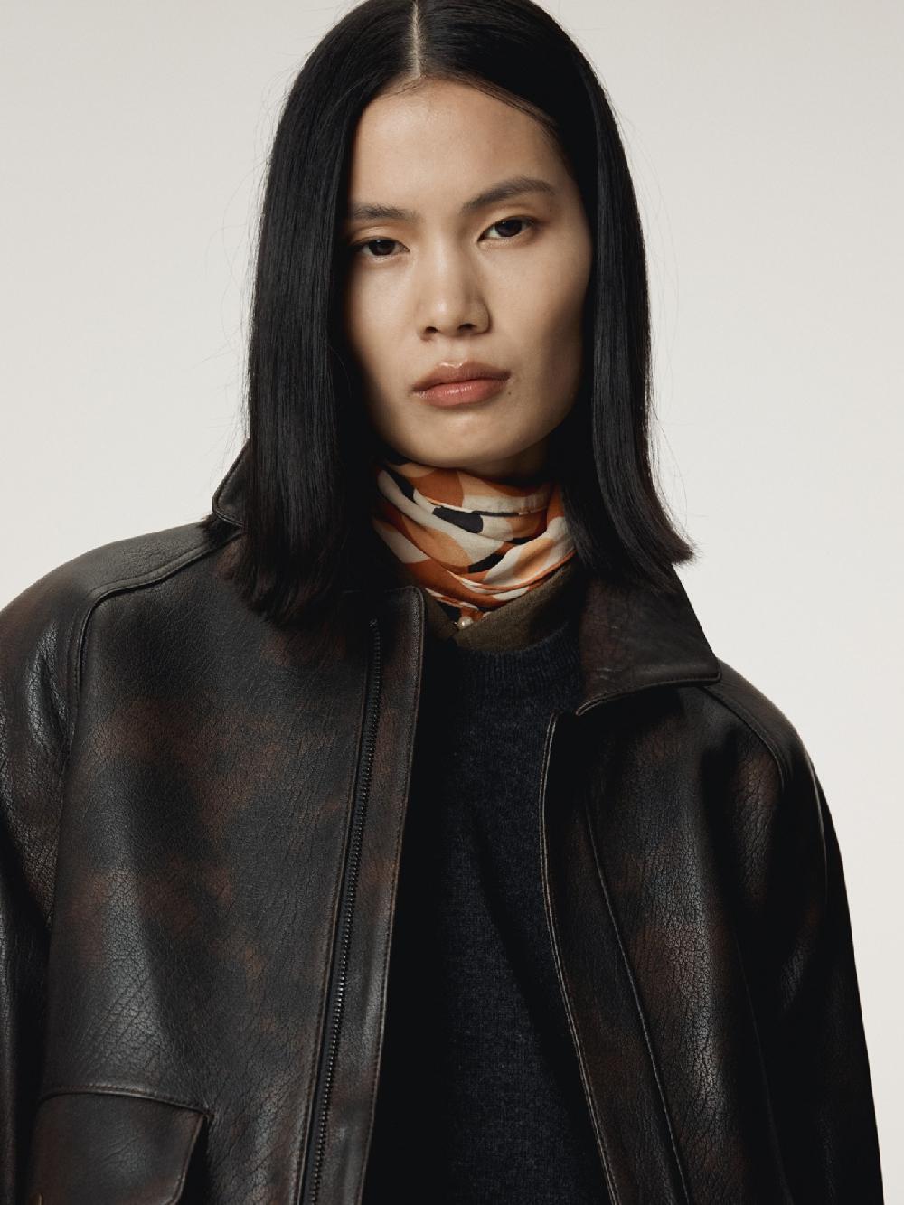 Recto VINTAGE CIRCLE MOTIF SILK TIE SCARF (ORANGE)