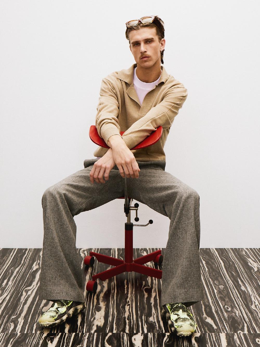 recto VINTAGE DADDY KNIT POLO TOP (DARK BEIGE)