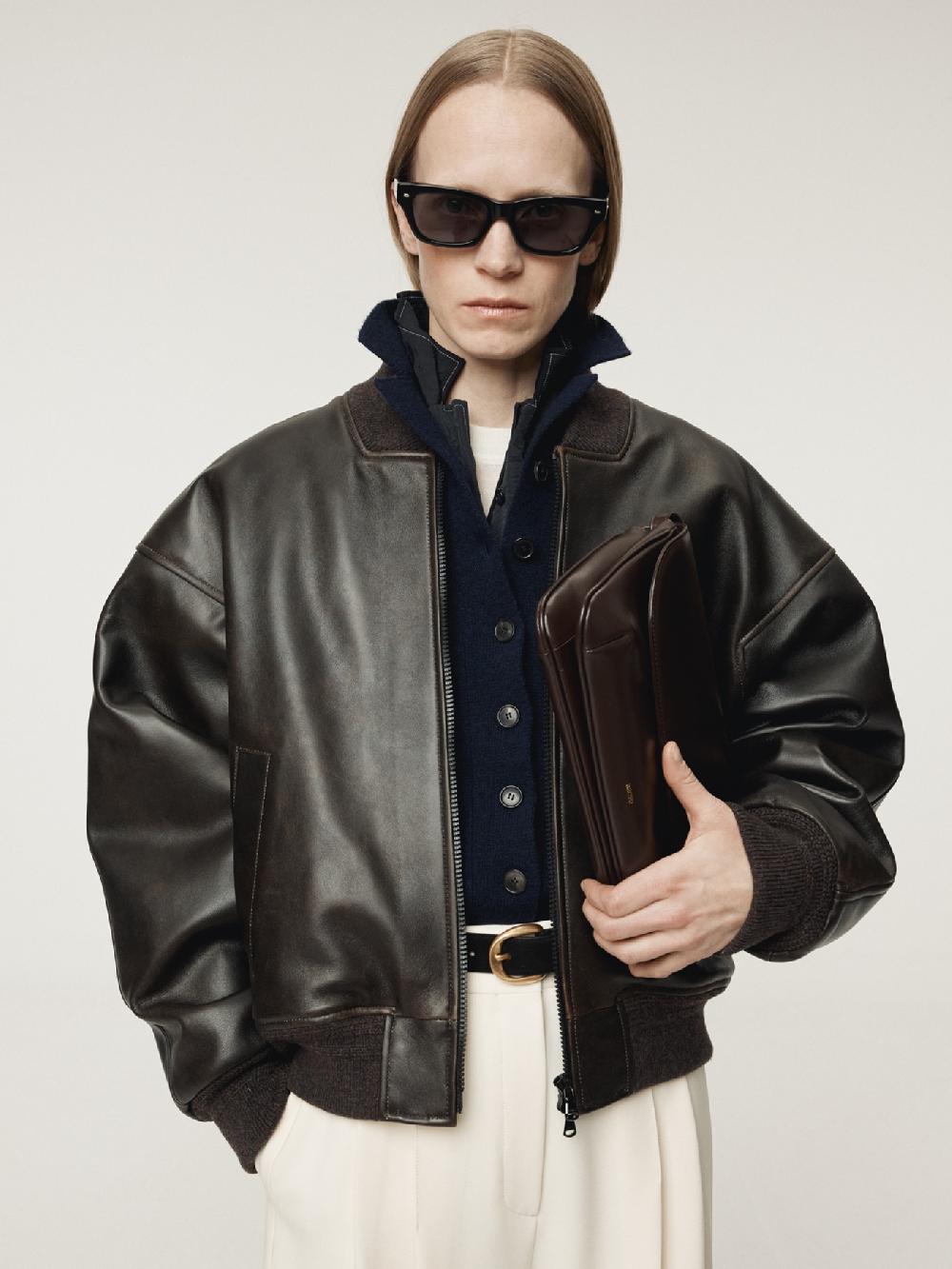 recto VINTAGE EFFECT LEATHER BOMBER (VINTAGE BROWN)