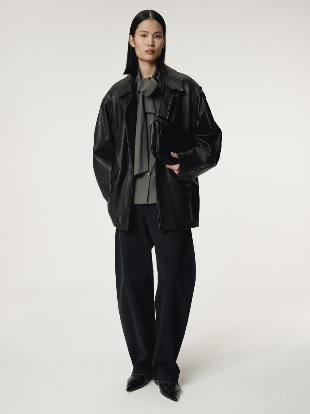 Recto VINTAGE LEATHER CHORE JACKET (BLACK)