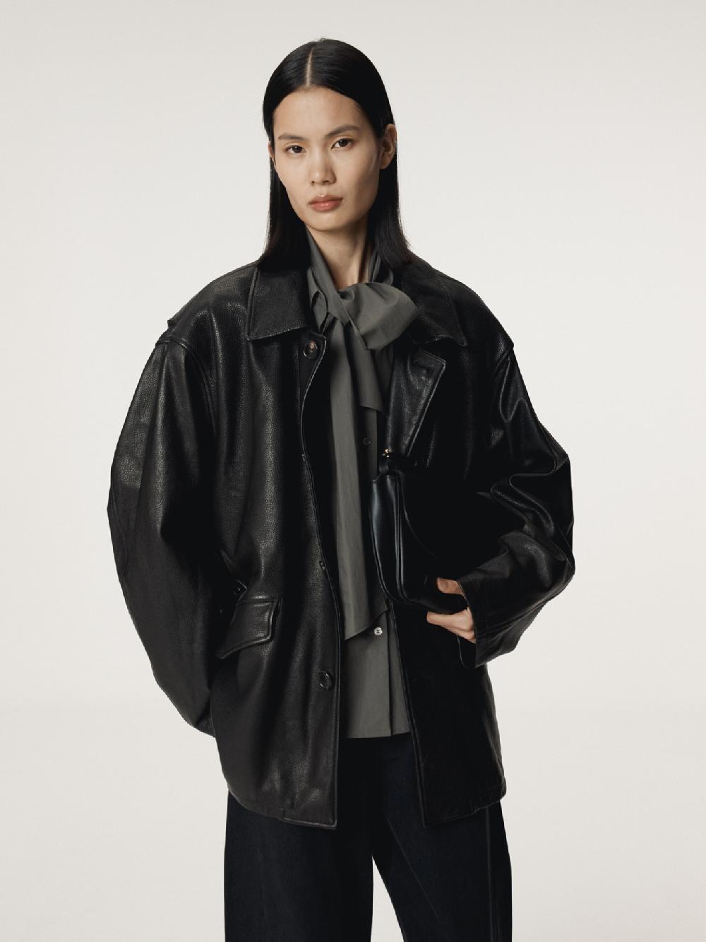 recto VINTAGE LEATHER CHORE JACKET (BLACK)