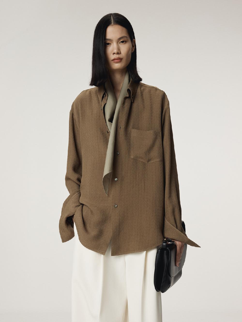 Recto WOOL SILK TIE SCARF (LIGHT KHAKI)