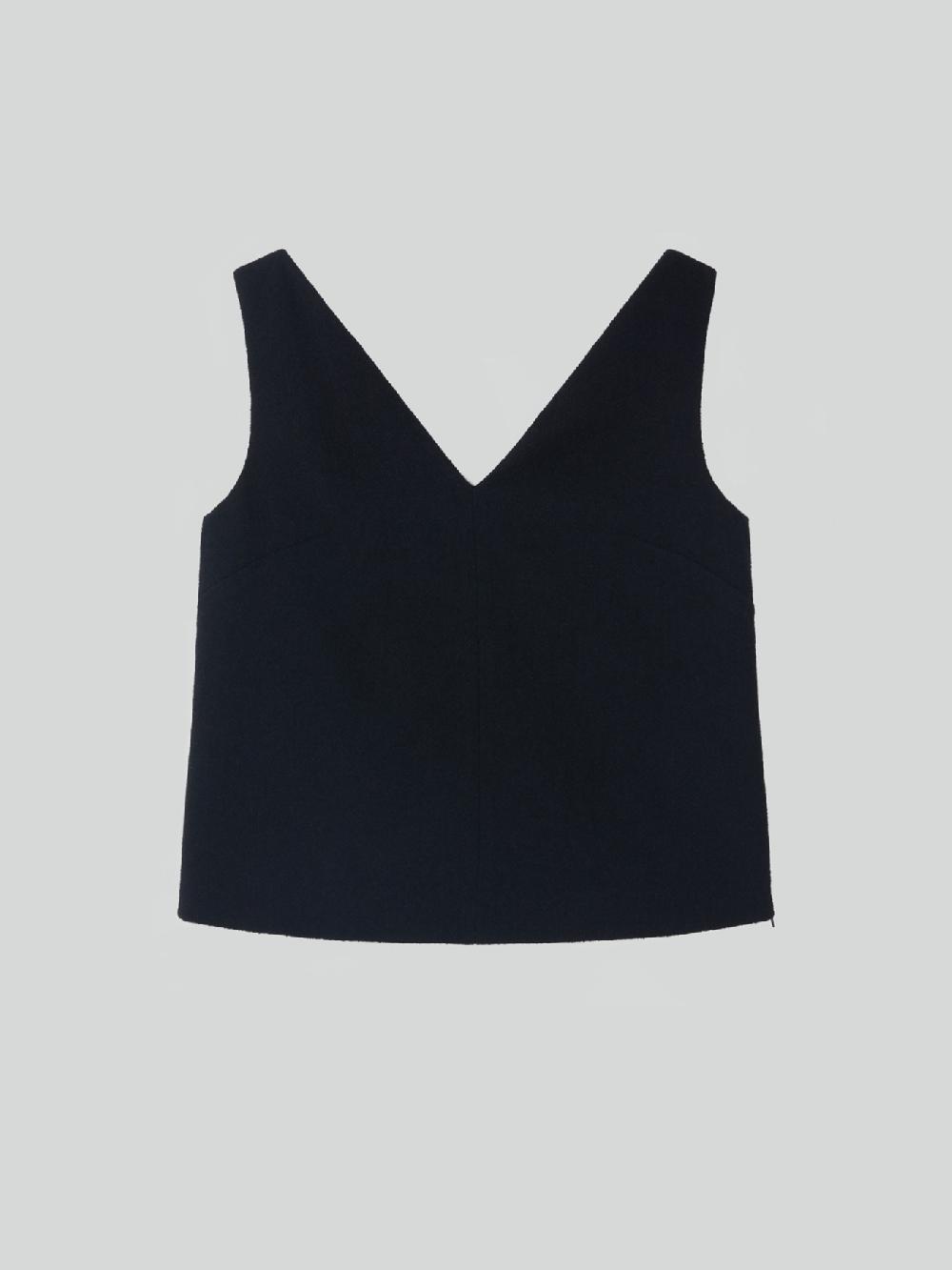 recto WOOL TWEED V-NECK TOP (BLACK)