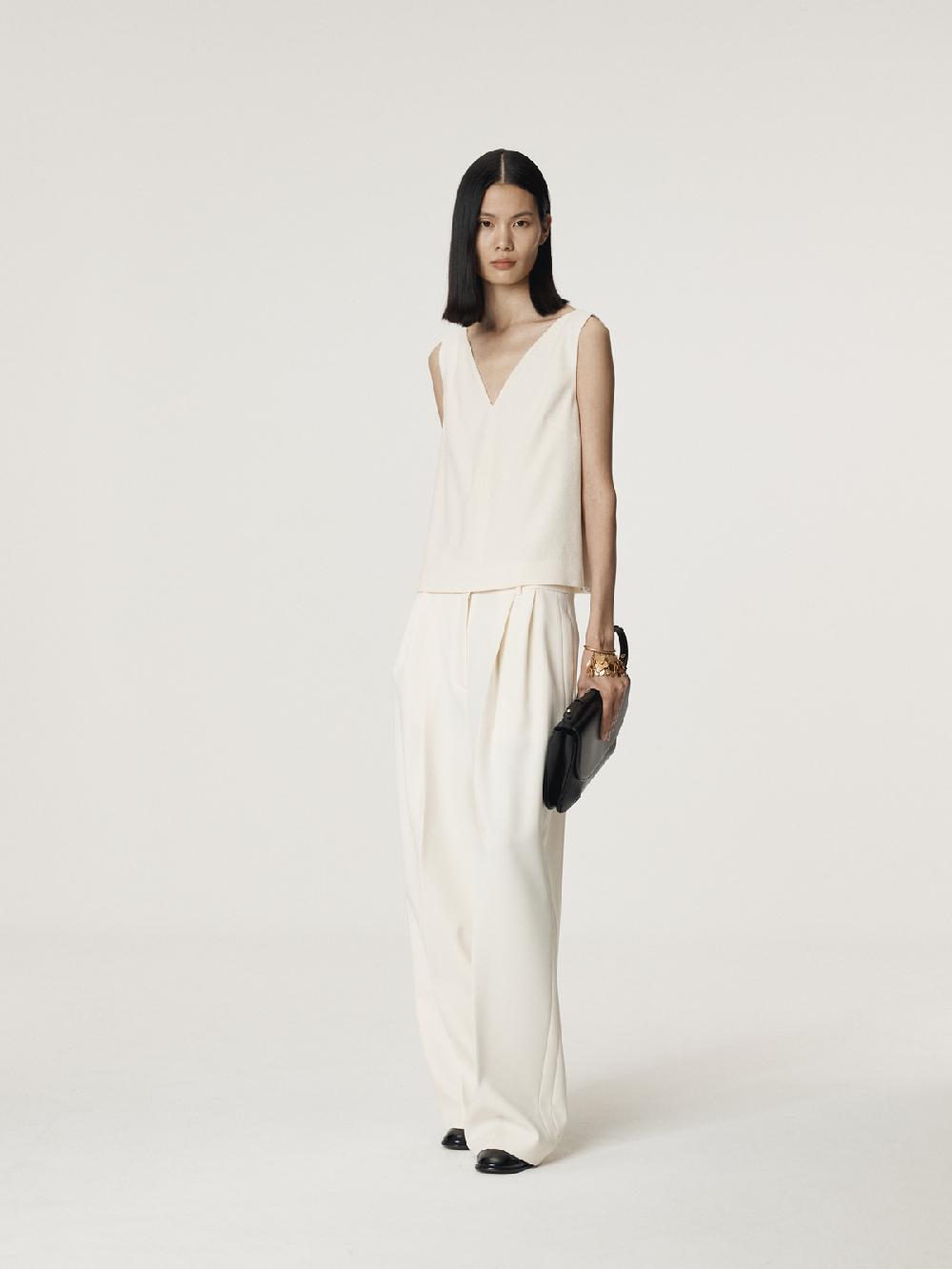 Recto WOOL TWEED V-NECK TOP (IVORY)