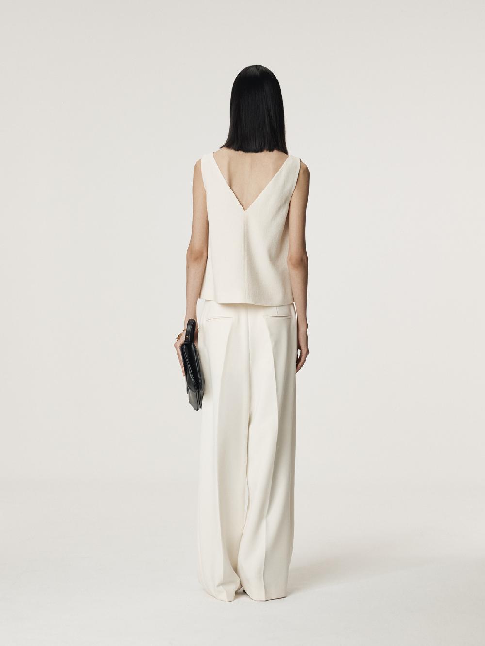 Recto WOOL TWEED V-NECK TOP (IVORY)