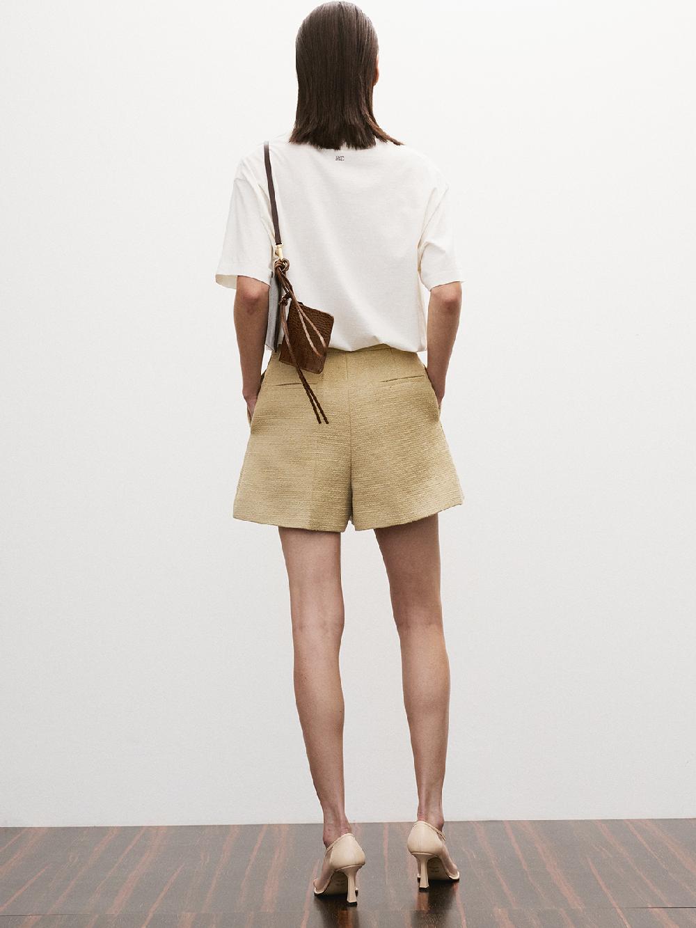 Recto WRAP DETAIL CULOTTE TWEED PANTS (KHAKI BEIGE)