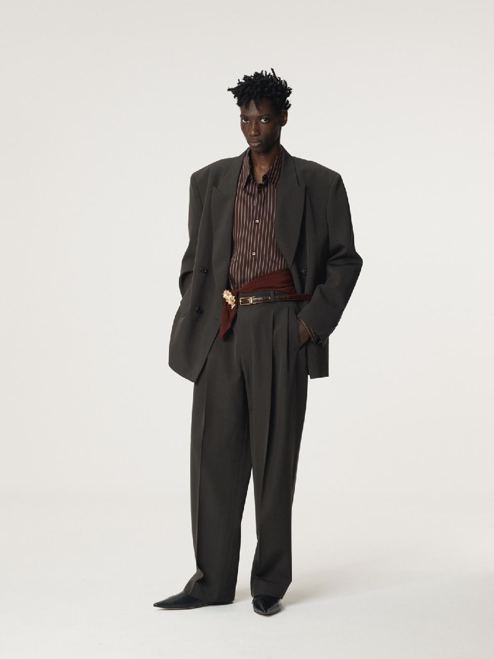 recto STYRENE DOUBLE BREASTED SUIT JACKET (CHARCOAL GREY)