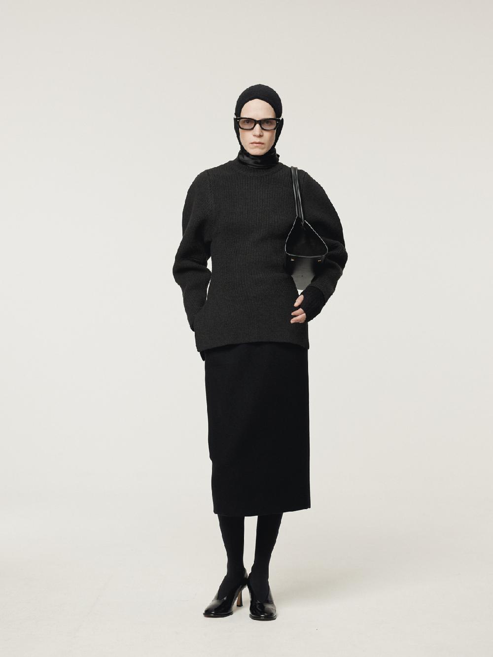 Recto VOLUME SLEEVE STRUCTURED KNIT TOP (CHARCOAL GREY)