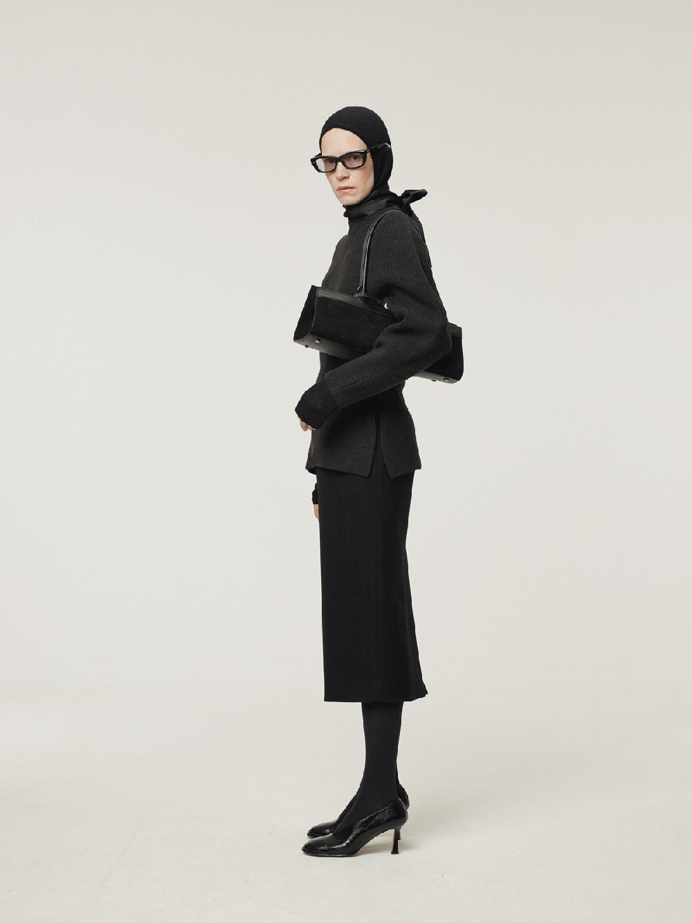 Recto VOLUME SLEEVE STRUCTURED KNIT TOP (CHARCOAL GREY)