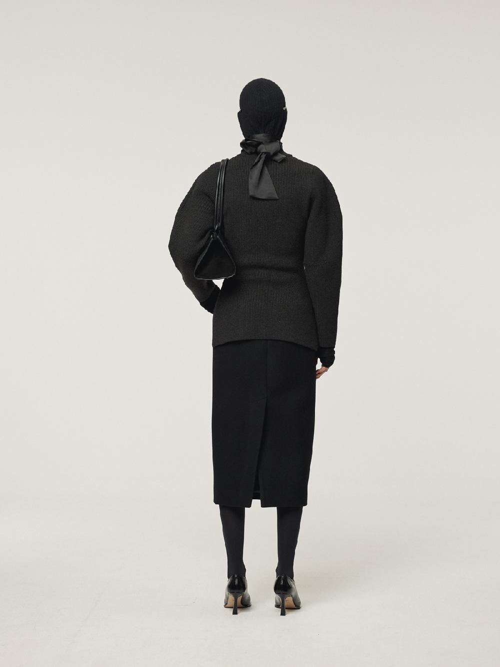 Recto VOLUME SLEEVE STRUCTURED KNIT TOP (CHARCOAL GREY)