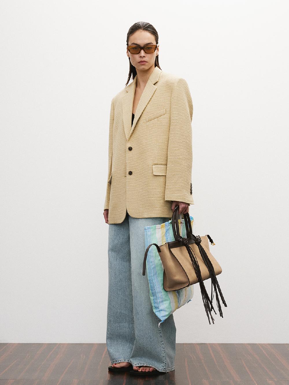 Recto WOMENS OVERSIZE SINGLE BREASTED TWEED JACKET (KHAKI BEIGE)