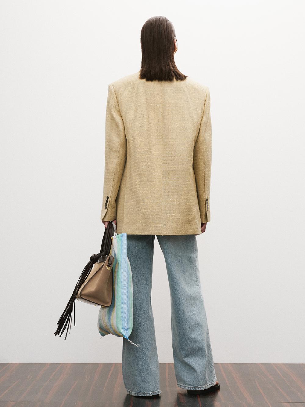 Recto WOMENS OVERSIZE SINGLE BREASTED TWEED JACKET (KHAKI BEIGE)