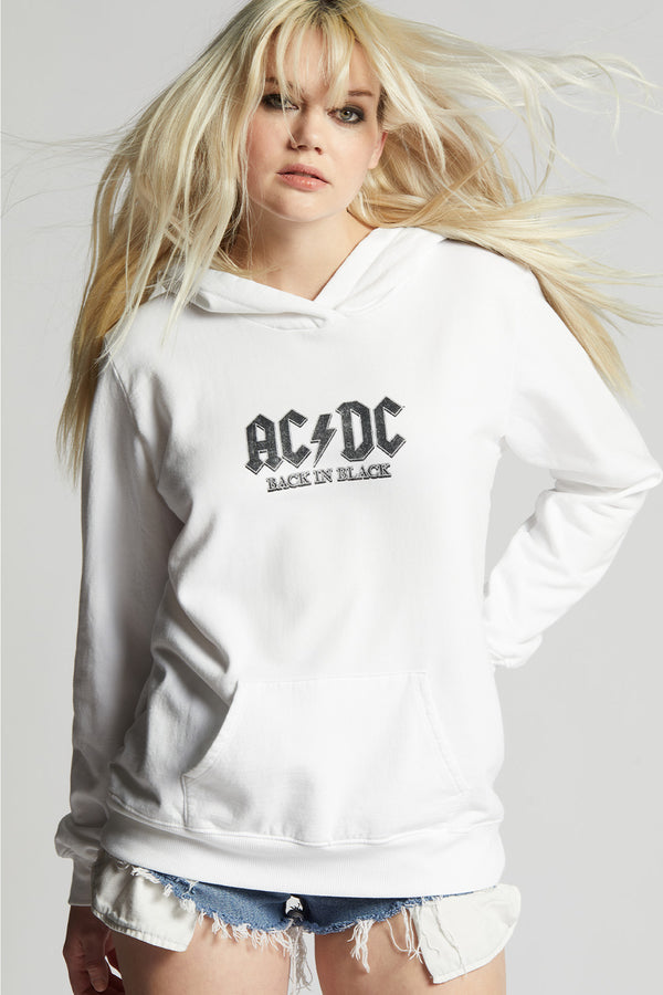 Recycled Karma AC/DC Back In Black Oversized White Hoodie