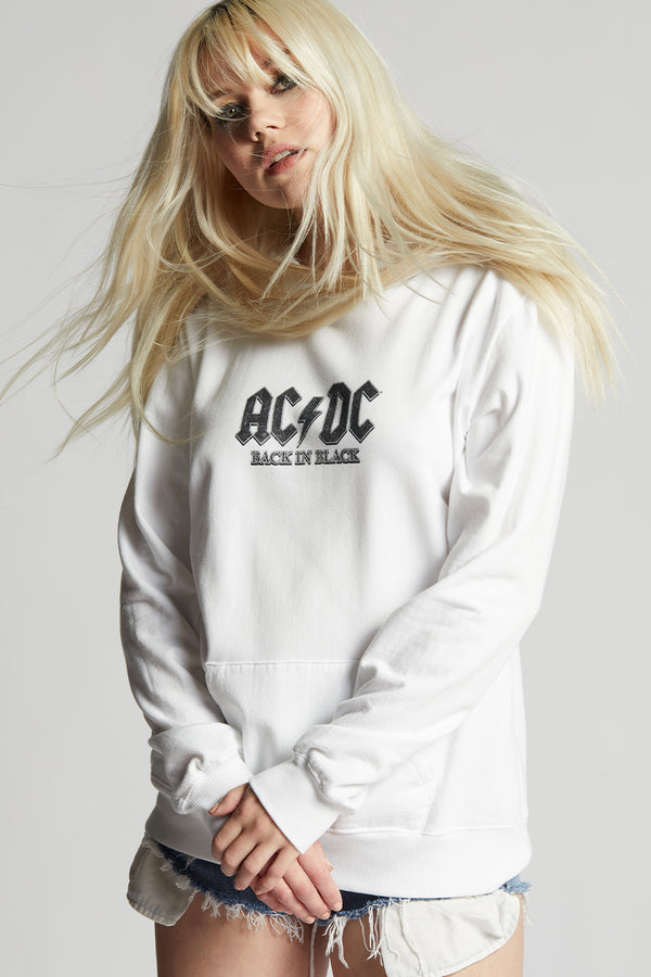Recycled Karma AC/DC Back In Black Oversized White Hoodie
