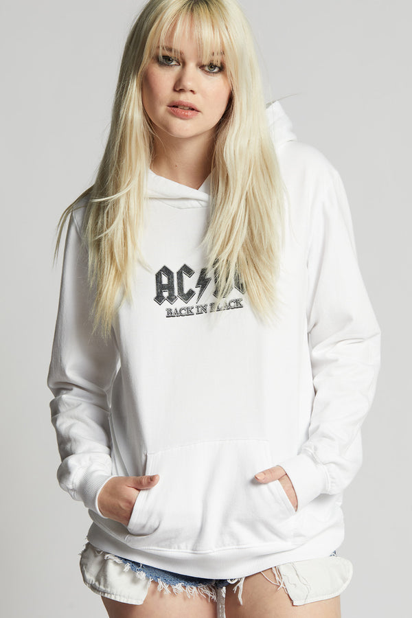 recycled karma AC/DC Back In Black Oversized White Hoodie