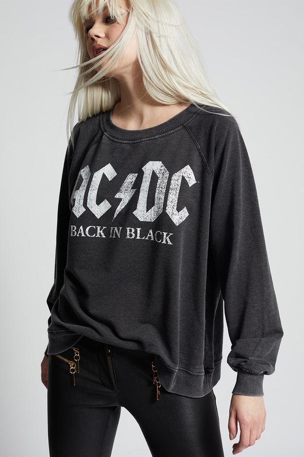 Recycled Karma AC/DC Back In Black Tour Oversized Concert Sweatshirt