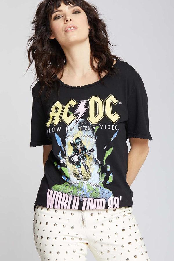Recycled Karma AC/DC Blow Up Your Video Distressed Boyfriend Tee