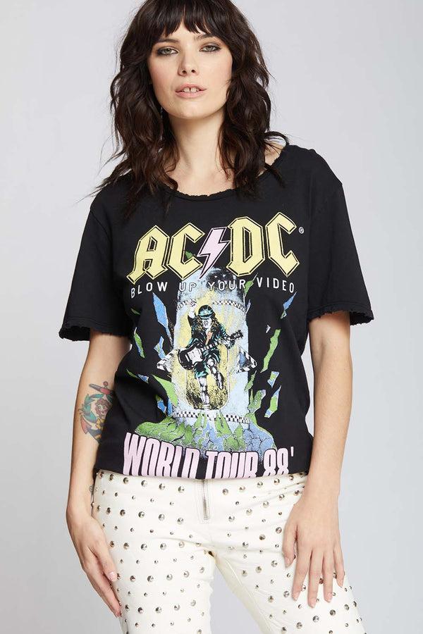 recycled karma AC/DC Blow Up Your Video Distressed Boyfriend Tee