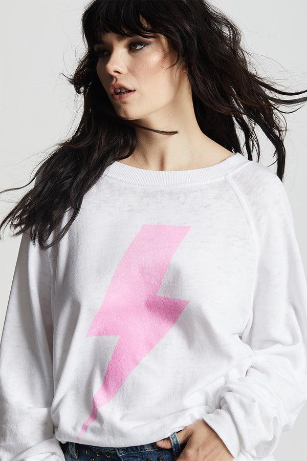 Recycled Karma AC/DC Bolt Rock Out White Oversized Sweatshirt